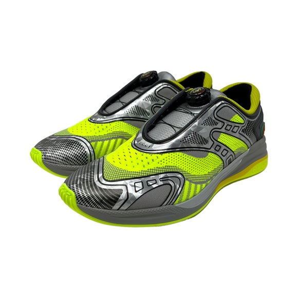 GUCCI Ultrapace R Low Top Sneakers Grey Neon Yellow - Picture 1 of 13